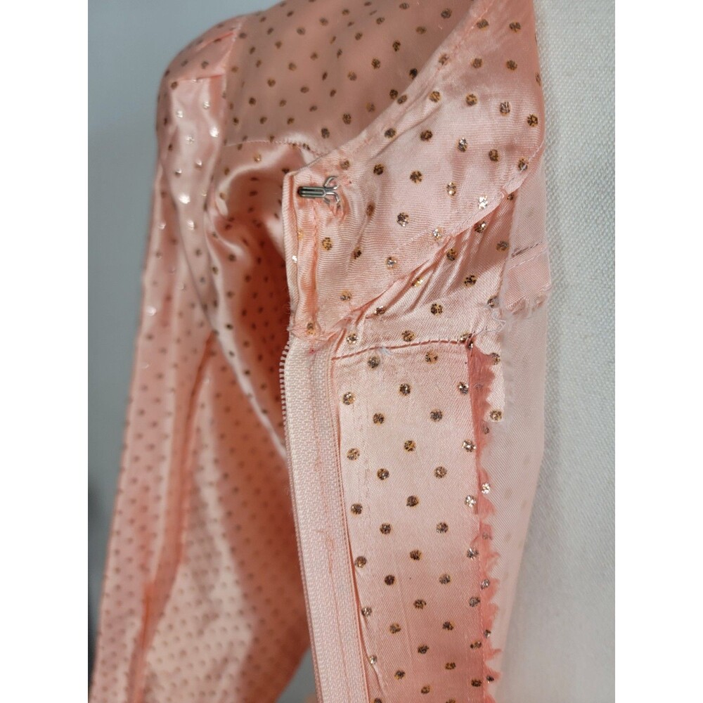 Vintage Homemade Homecoming Mid 80s Party Dress Peach Lace Sheath Peplum S - Picture 15 of 17